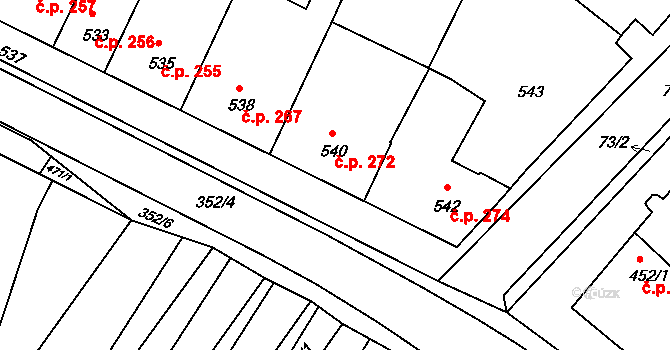 Těšany 272 na parcele st. 540 v KÚ Těšany, Katastrální mapa
