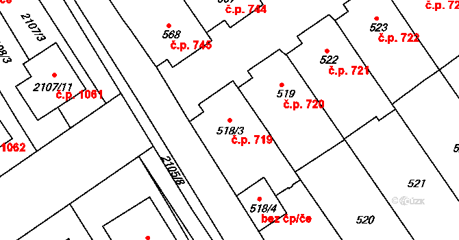 Dolní Bojanovice 719 na parcele st. 518/3 v KÚ Dolní Bojanovice, Katastrální mapa