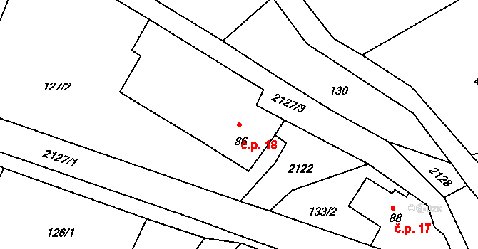 Dolní Podluží 18 na parcele st. 86 v KÚ Dolní Podluží, Katastrální mapa