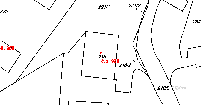 Rýmařov 935 na parcele st. 216 v KÚ Rýmařov, Katastrální mapa