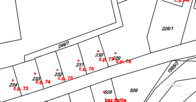 Mochov 77 na parcele st. 230 v KÚ Mochov, Katastrální mapa