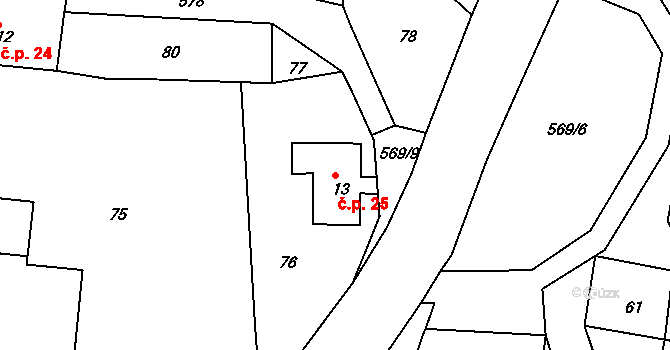 Háj 25, Habartice na parcele st. 13 v KÚ Háj u Habartic, Katastrální mapa