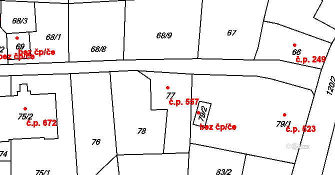 Hrádek nad Nisou 557 na parcele st. 77 v KÚ Hrádek nad Nisou, Katastrální mapa