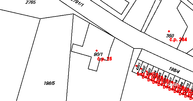 Václavice 25, Hrádek nad Nisou na parcele st. 90/1 v KÚ Václavice u Hrádku nad Nisou, Katastrální mapa