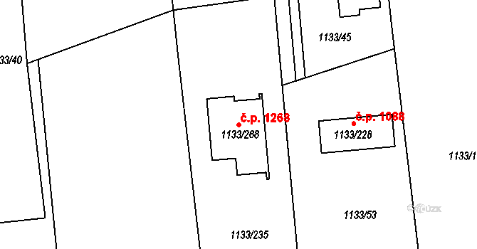 Vejprnice 1268 na parcele st. 1133/268 v KÚ Vejprnice, Katastrální mapa