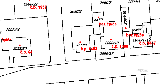 Boskovice 1403 na parcele st. 2090/9 v KÚ Boskovice, Katastrální mapa
