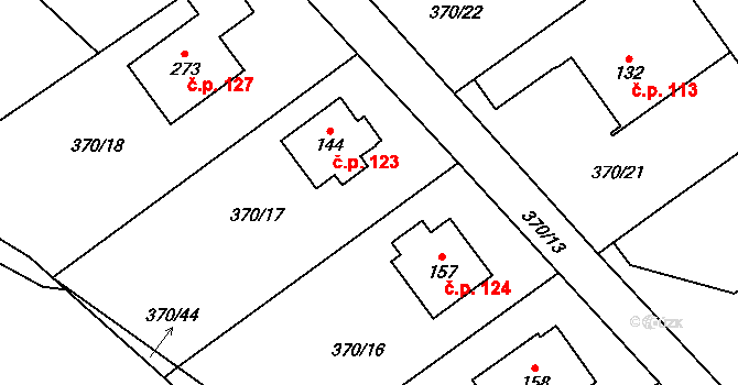 Všestary 123 na parcele st. 144 v KÚ Všestary, Katastrální mapa