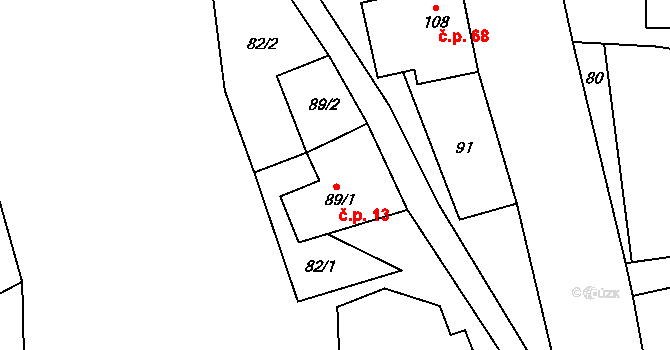 Lezník 13, Polička na parcele st. 89/1 v KÚ Lezník, Katastrální mapa