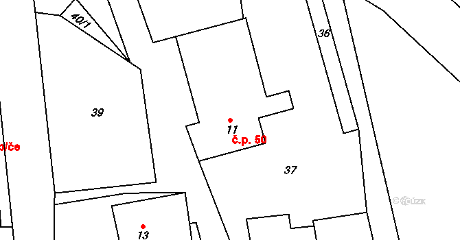 Stašov 50 na parcele st. 11 v KÚ Stašov, Katastrální mapa