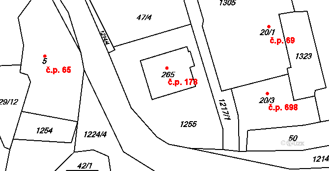 Nechánice 178, Sulice na parcele st. 265 v KÚ Sulice, Katastrální mapa