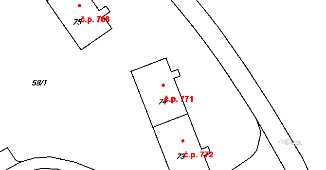 Lutyně 771, Orlová na parcele st. 74 v KÚ Horní Lutyně, Katastrální mapa