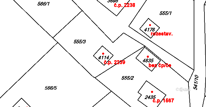 Rožnov pod Radhoštěm 2239 na parcele st. 4114 v KÚ Rožnov pod Radhoštěm, Katastrální mapa