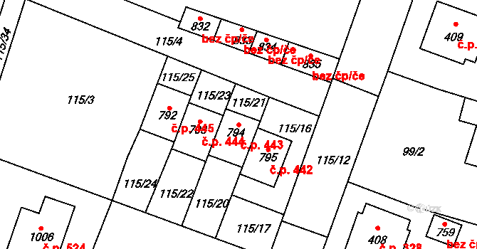 Chýnov 443 na parcele st. 794 v KÚ Chýnov u Tábora, Katastrální mapa