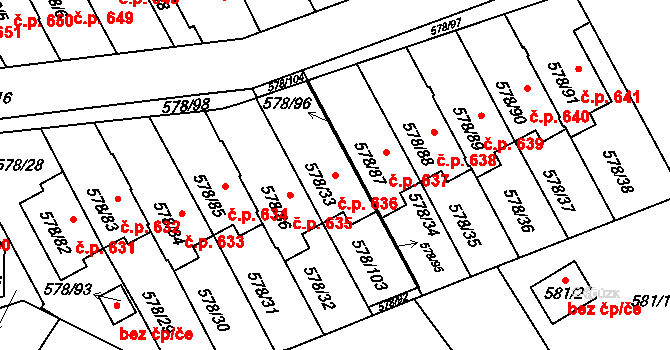 Planá nad Lužnicí 636 na parcele st. 578/33 v KÚ Planá nad Lužnicí, Katastrální mapa