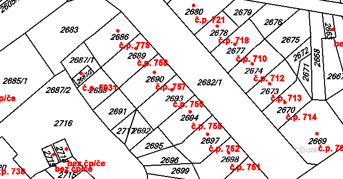 Střekov 756, Ústí nad Labem na parcele st. 2693 v KÚ Střekov, Katastrální mapa