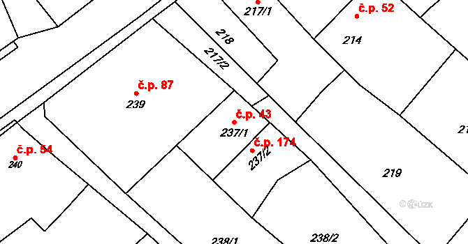 Vrbice 43, Bohumín na parcele st. 237/1 v KÚ Vrbice nad Odrou, Katastrální mapa