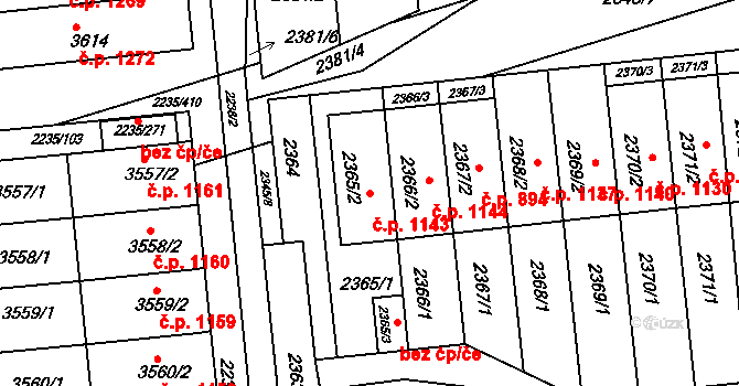 Poštorná 1143, Břeclav na parcele st. 2365/2 v KÚ Poštorná, Katastrální mapa