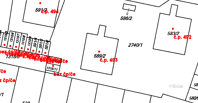 Bohunice 493, Brno na parcele st. 589/2 v KÚ Bohunice, Katastrální mapa