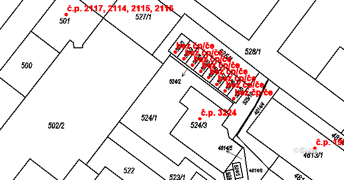 Žabovřesky 211, Brno na parcele st. 524/1 v KÚ Žabovřesky, Katastrální mapa