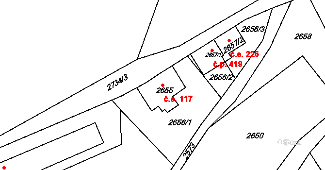 Smržovka 117 na parcele st. 2655 v KÚ Smržovka, Katastrální mapa