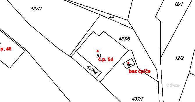 Hořetice 54, Žiželice na parcele st. 61 v KÚ Hořetice u Žiželic, Katastrální mapa