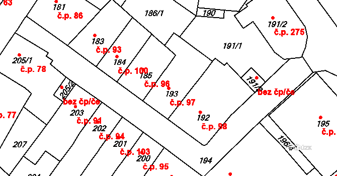 Prosetice 97, Teplice na parcele st. 193 v KÚ Prosetice, Katastrální mapa