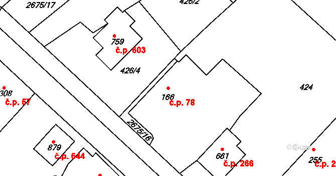 Černilov 78 na parcele st. 166 v KÚ Černilov, Katastrální mapa