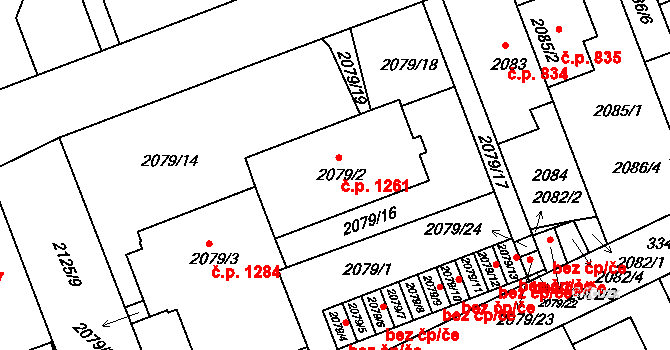 Michle 1261, Praha na parcele st. 2079/2 v KÚ Michle, Katastrální mapa