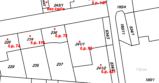 Veleslavín 62, Praha na parcele st. 241/1 v KÚ Veleslavín, Katastrální mapa
