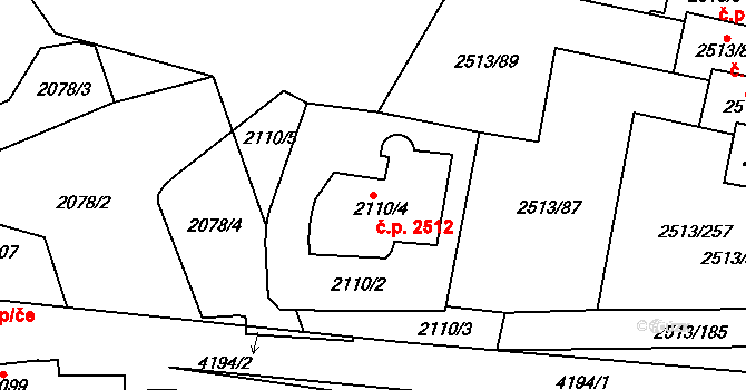 Dejvice 2512, Praha na parcele st. 2110/4 v KÚ Dejvice, Katastrální mapa