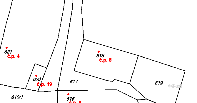 Strpí 5, Číčenice na parcele st. 618 v KÚ Číčenice, Katastrální mapa