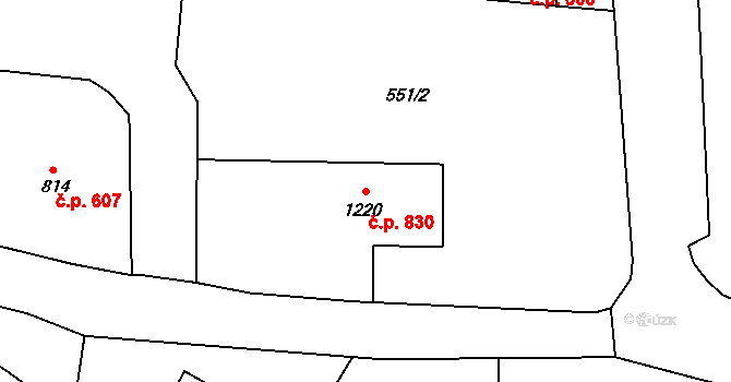 Vrchlabí 830 na parcele st. 1220 v KÚ Vrchlabí, Katastrální mapa