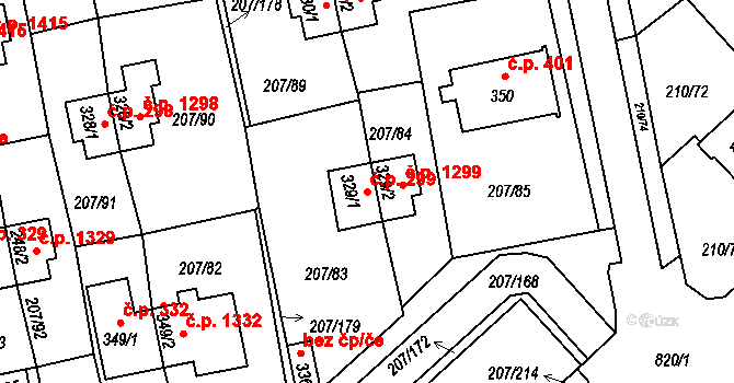 Sezimovo Ústí 299 na parcele st. 329/1 v KÚ Sezimovo Ústí, Katastrální mapa