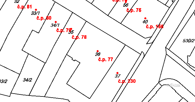 Chomutov 77 na parcele st. 36 v KÚ Chomutov I, Katastrální mapa