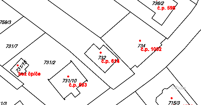 Rumburk 1 614, Rumburk na parcele st. 732 v KÚ Rumburk, Katastrální mapa