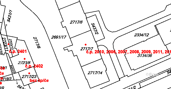 Východní Předměstí 2006,2007,2008,2009,, Plzeň na parcele st. 2717/6 v KÚ Plzeň, Katastrální mapa