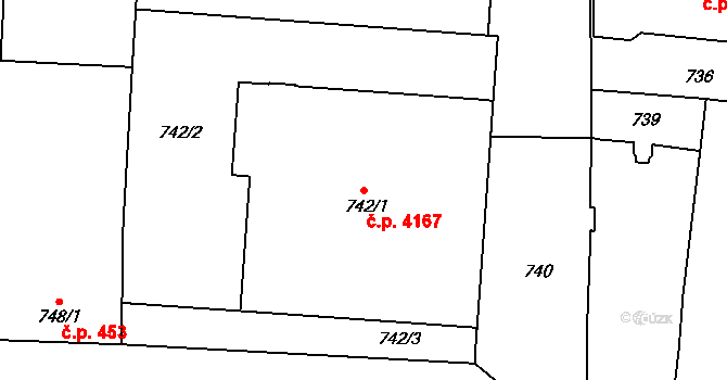 Prostějov 4167 na parcele st. 742/1 v KÚ Prostějov, Katastrální mapa