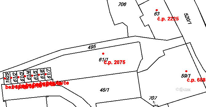 Nový Jičín 2075 na parcele st. 61/1 v KÚ Nový Jičín-Dolní Předměstí, Katastrální mapa
