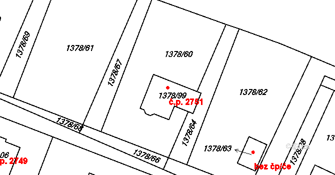 Roudnice nad Labem 2751 na parcele st. 1378/99 v KÚ Roudnice nad Labem, Katastrální mapa