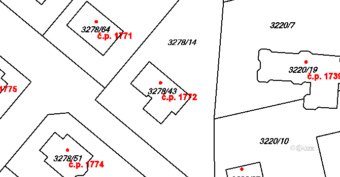 Chotěboř 1772 na parcele st. 3278/43 v KÚ Chotěboř, Katastrální mapa