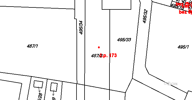 Bukovec 173, Plzeň na parcele st. 487/2 v KÚ Bukovec, Katastrální mapa