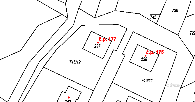 Dobříkov 177 na parcele st. 237 v KÚ Dobříkov, Katastrální mapa
