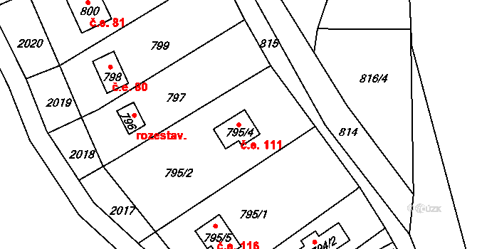 Chudčice 111 na parcele st. 795/4 v KÚ Chudčice, Katastrální mapa