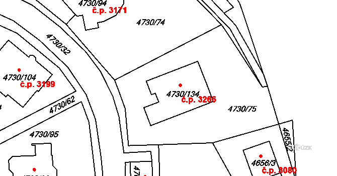 Teplice 3266 na parcele st. 4730/134 v KÚ Teplice, Katastrální mapa
