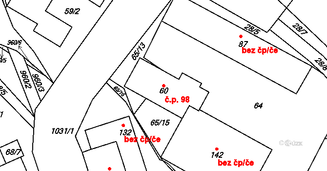 Rudolec 98, Březová na parcele st. 60 v KÚ Rudolec u Březové, Katastrální mapa