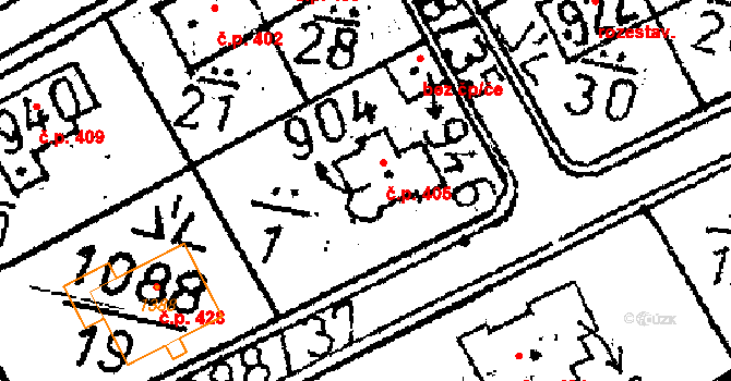 Zbraslavice 405 na parcele st. 904 v KÚ Zbraslavice, Katastrální mapa