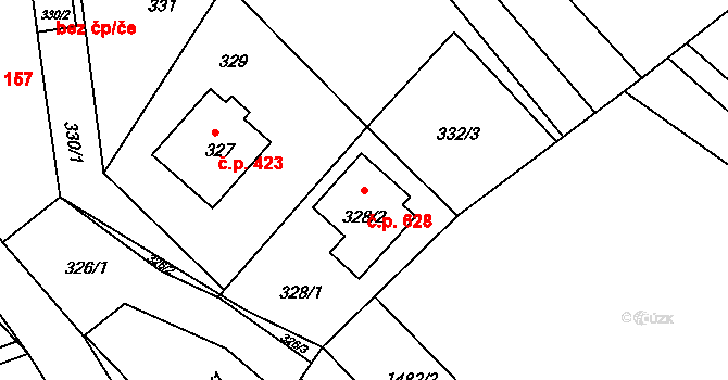 Štípa 628, Zlín na parcele st. 328/2 v KÚ Štípa, Katastrální mapa
