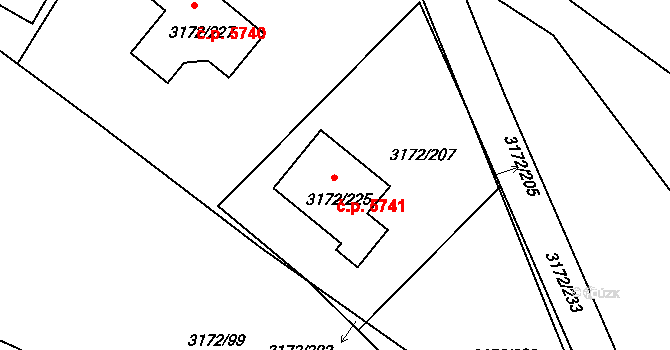 Chomutov 5741 na parcele st. 3172/225 v KÚ Chomutov II, Katastrální mapa