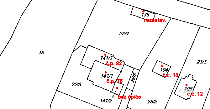 Plískov 82 na parcele st. 141/3 v KÚ Plískov, Katastrální mapa