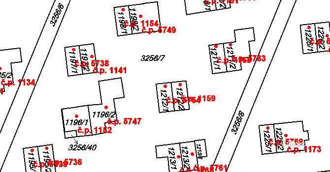 Zlín 5754 na parcele st. 1212/1 v KÚ Zlín, Katastrální mapa